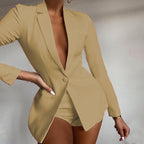 Women's Blazer Short Suit with Deep V-Neck