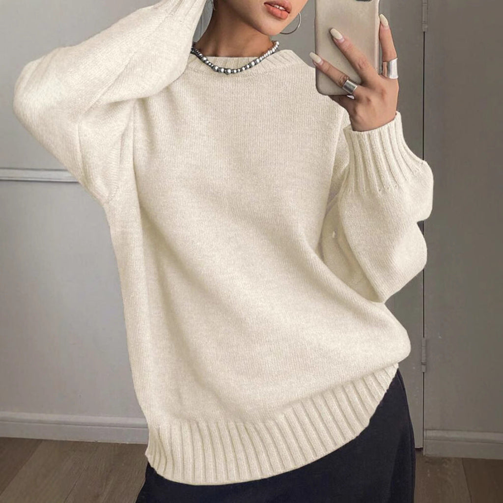 Women's Casual Pullover with Textured Sleeves and Ribbed Hem