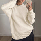 Women's Casual Pullover with Textured Sleeves and Ribbed Hem