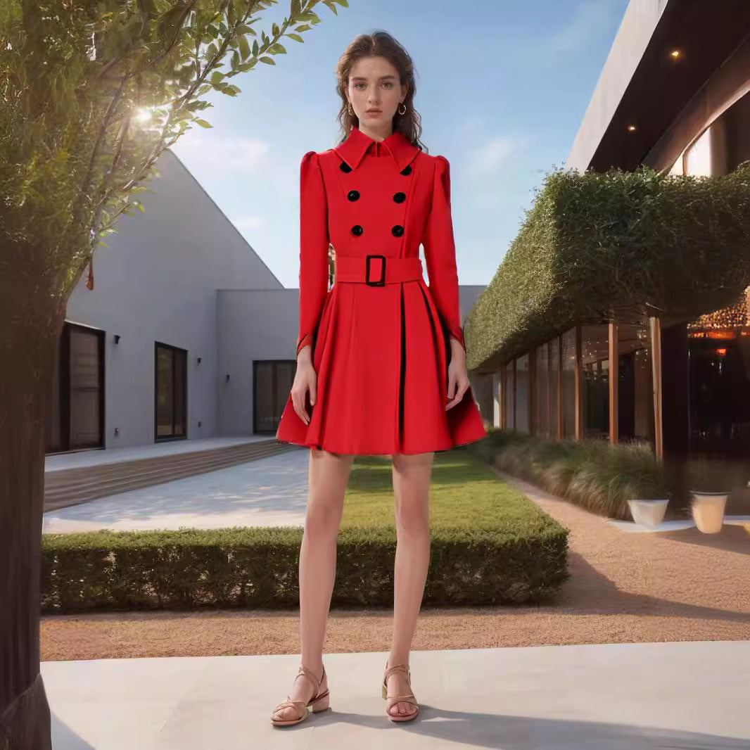 Women's Elegant Trench Coat with Flared Cut and French Collar