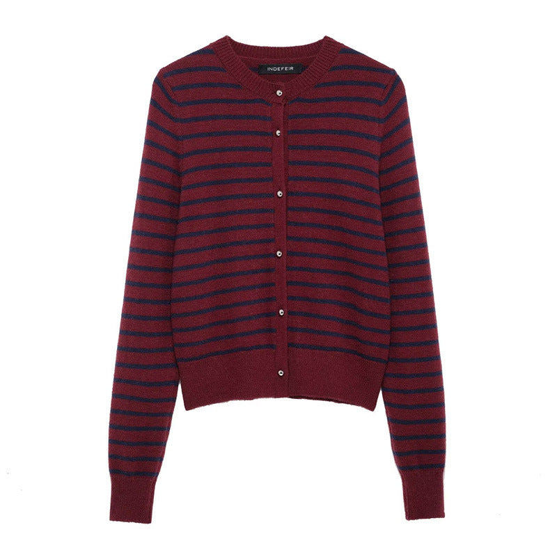 Women's Striped Knit Cardigan with Gold Buttons