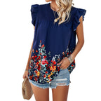 Women's Blouse with Floral Accents and Ruffle Details