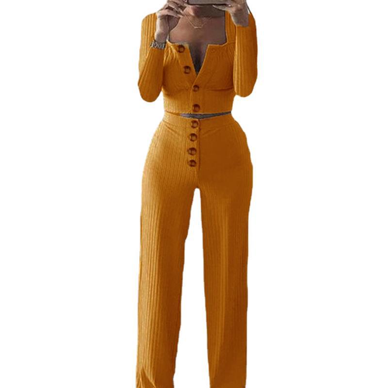 Women's Comfortable and Stylish 2-Piece Knit Suit with Button Details