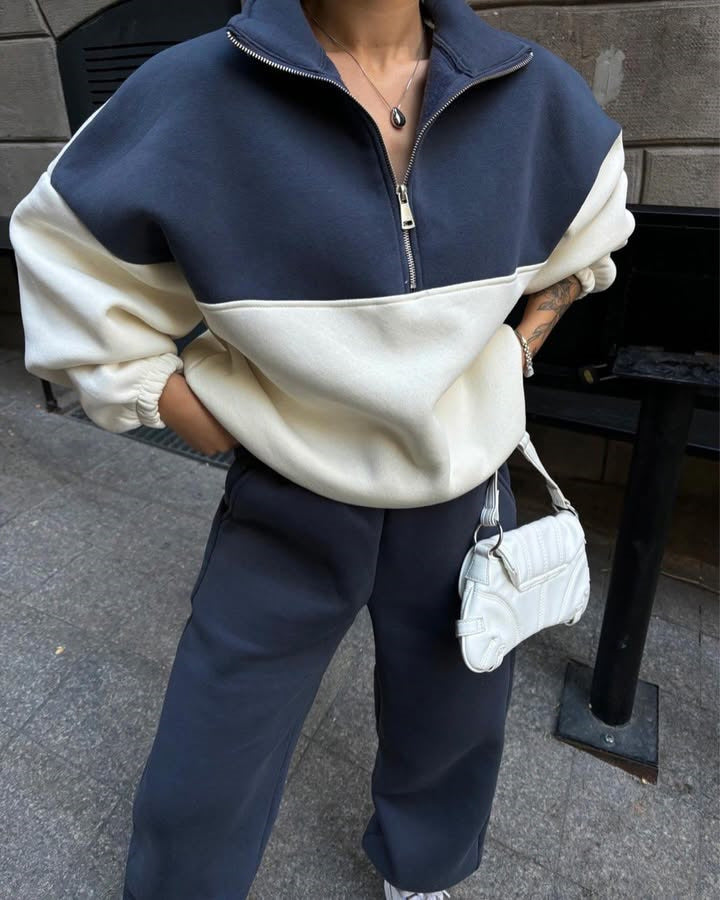 Women's Comfortable Zip-Pullover with Dropped Shoulders