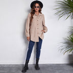 Women's Corduroy Shirt Blouse with Button Closure