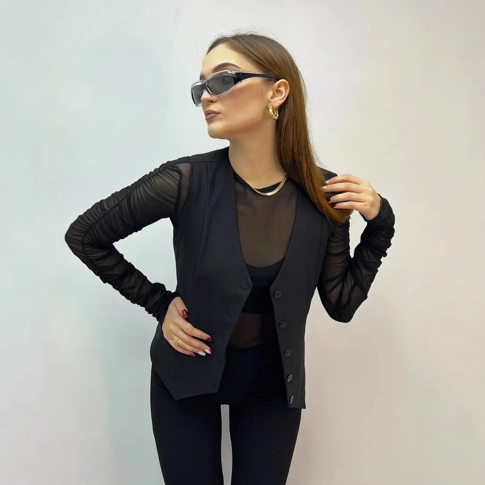 Sleeveless Blouse with Button Placket