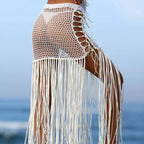 Women's Crochet Beach Poncho with Fringe and Shell Details