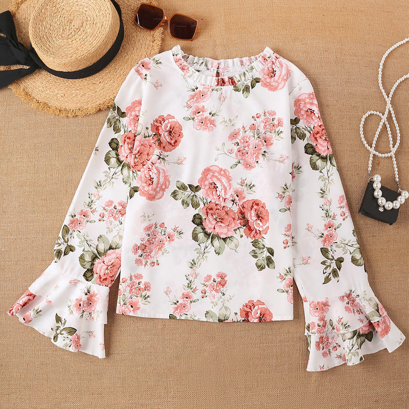 Women's Blouse with Ruffle Details and Floral Pattern