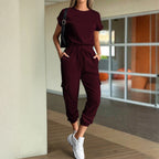 Women's Casual Two-Piece Set with Elastic Waist and Side Pockets