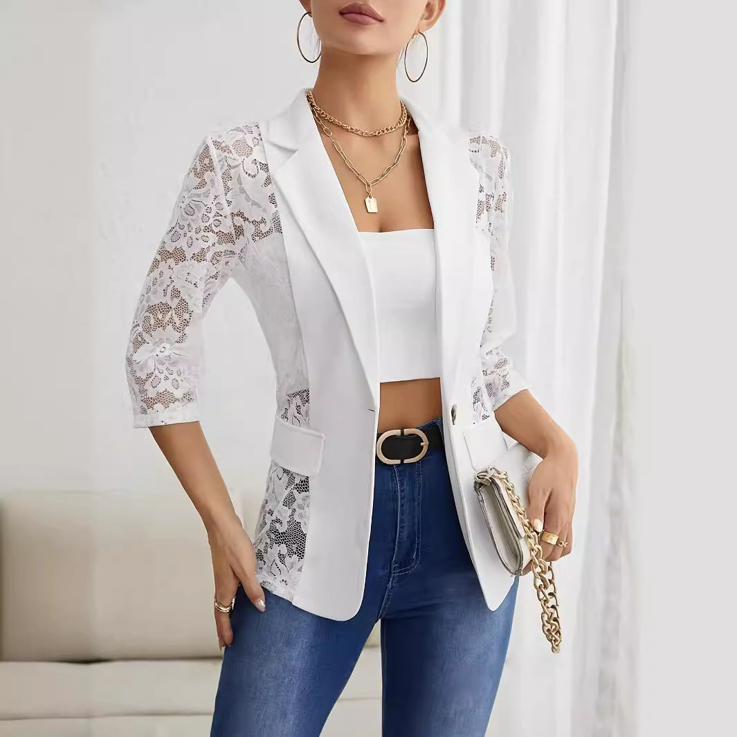 Women's Elegant Lace Blazer with Sheer Sleeves