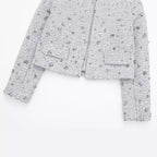 Elegant Tweed Jacket with Sparkling Sequins and Structured Design
