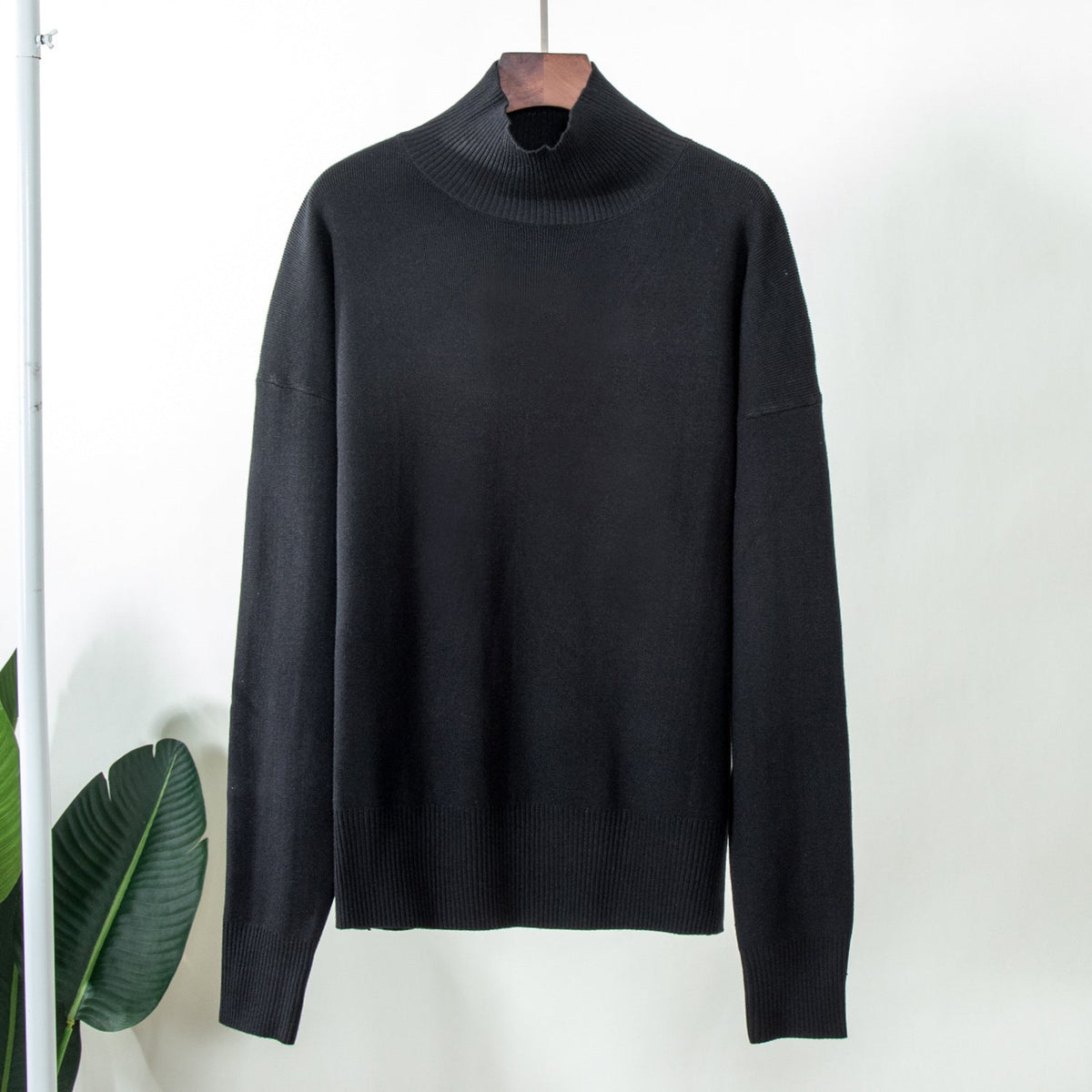 Elegant Knit Sweater with High Collar