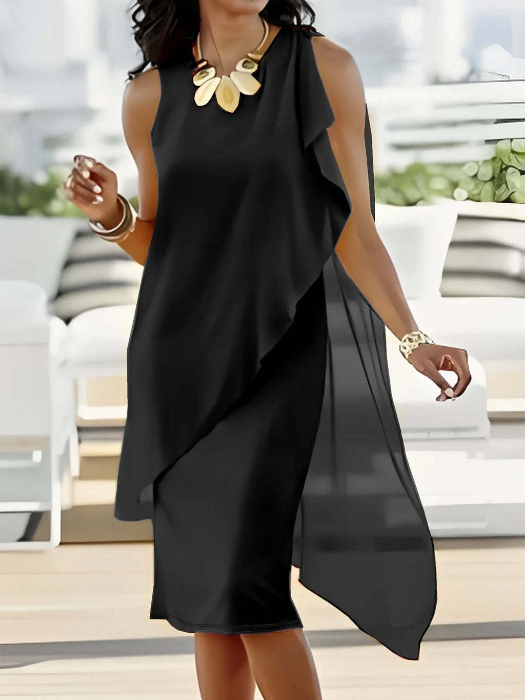 Women's Asymmetrical Chiffon Dress with Flowing Cut