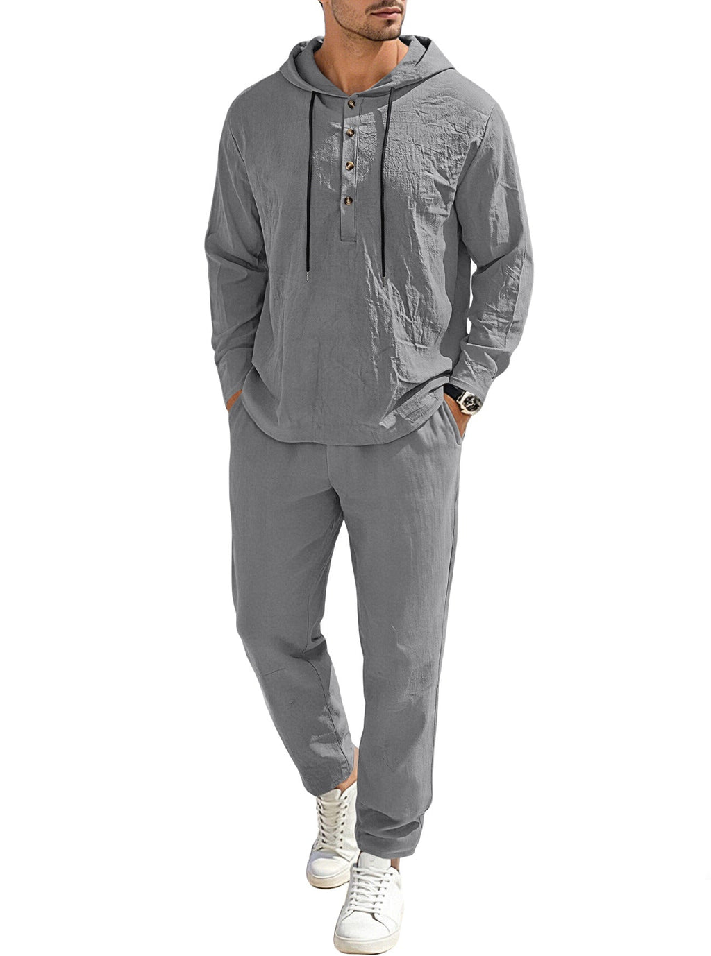 Men's Relaxed Hoodie Henley Leisure Suit