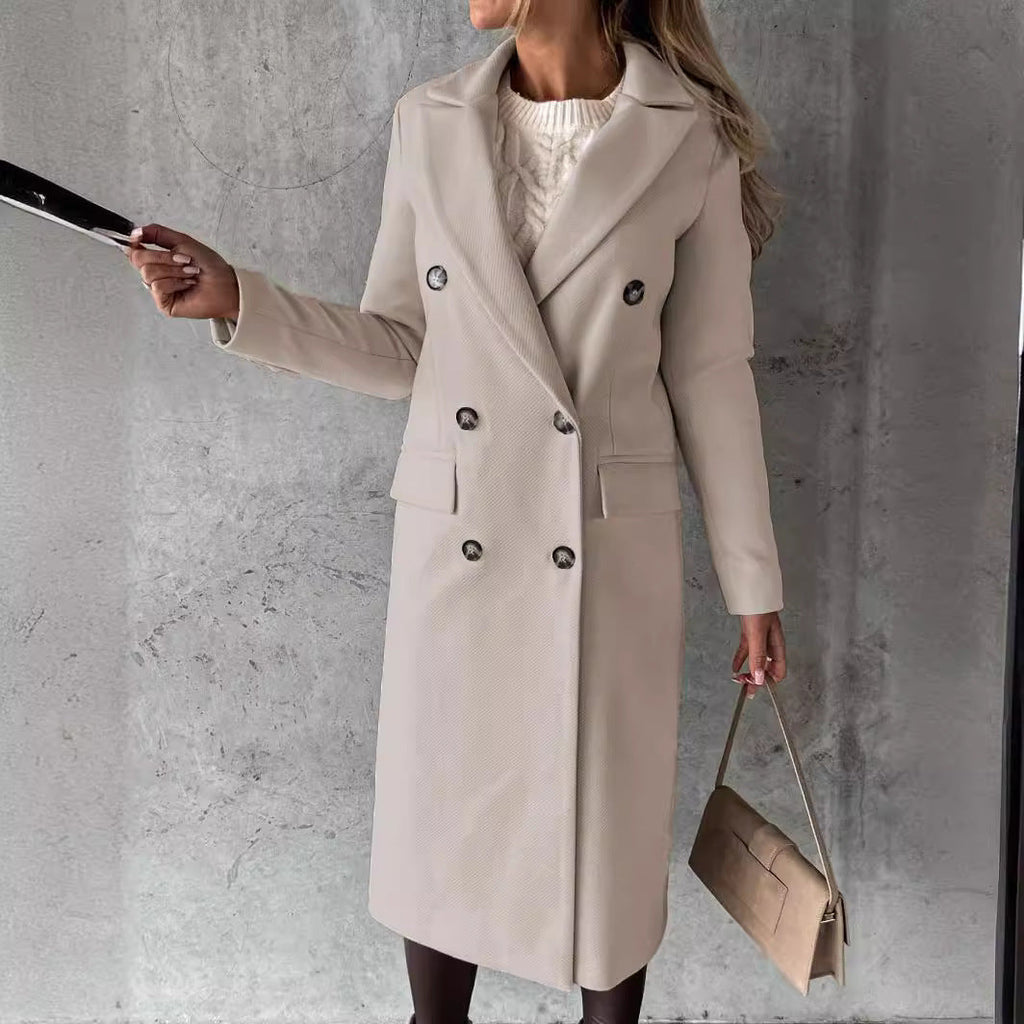Elegant Double-Breasted Trench Coat with Pockets