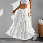 Women's Maxi Skirt with Casual Ruffle Design and Elastic Waistband