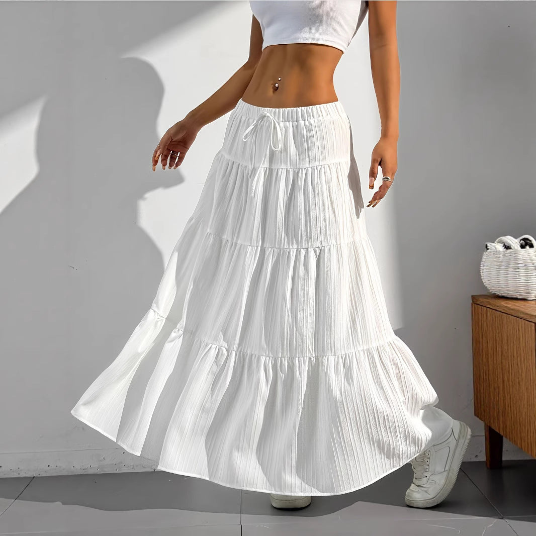 Women's Maxi Skirt with Casual Ruffle Design and Elastic Waistband