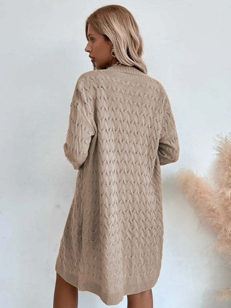 Women's Large Knit Coat with Textured Pattern and Casual Cut