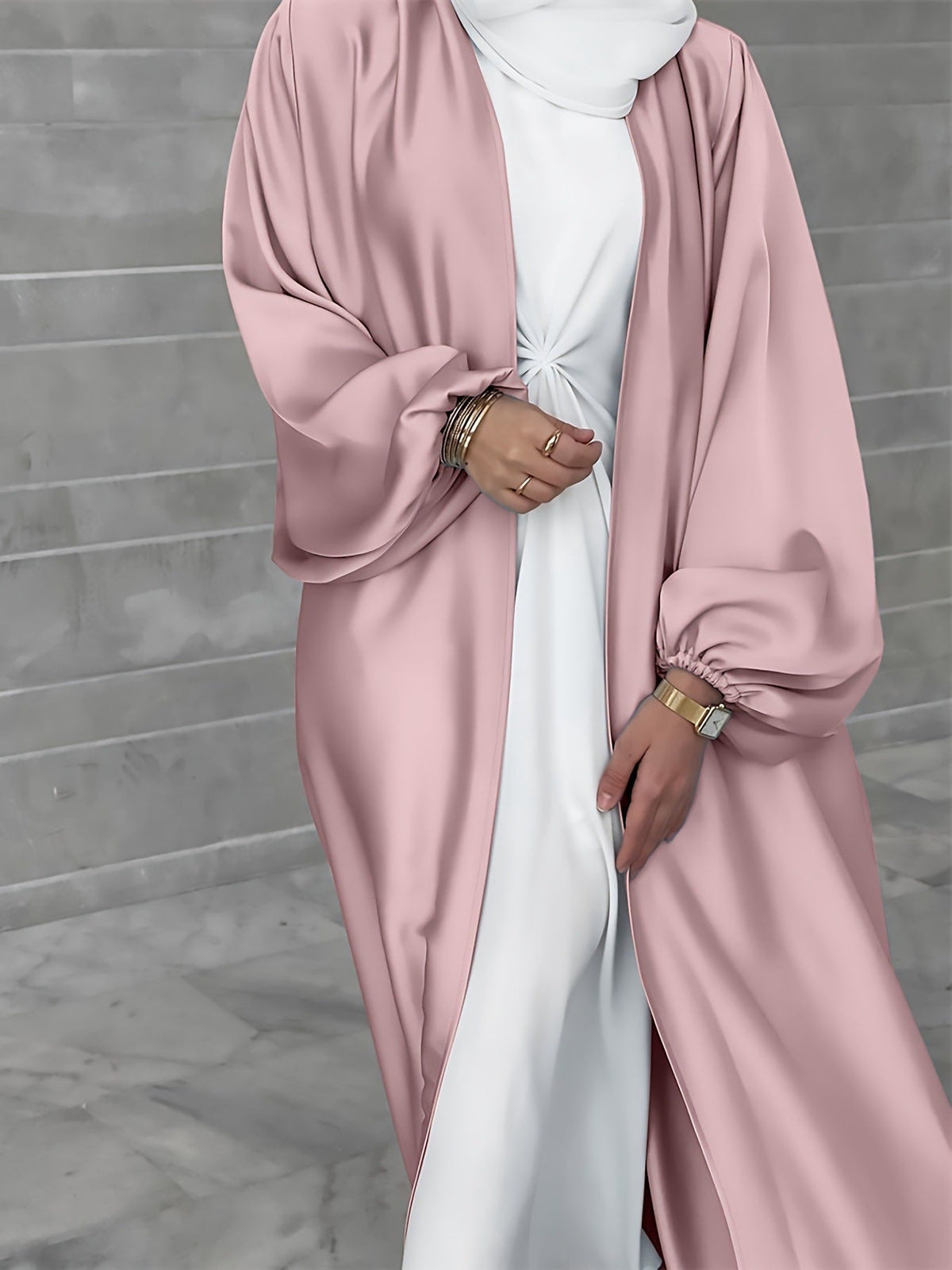 Elegant Long Cardigan in Flowing Fabric with Wide Cut