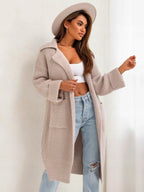 Women's Long Knit Coat with Hood and Pockets