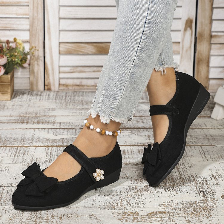Women's Ballet Flats with Decorative Bow and Comfortable Wedge Heel