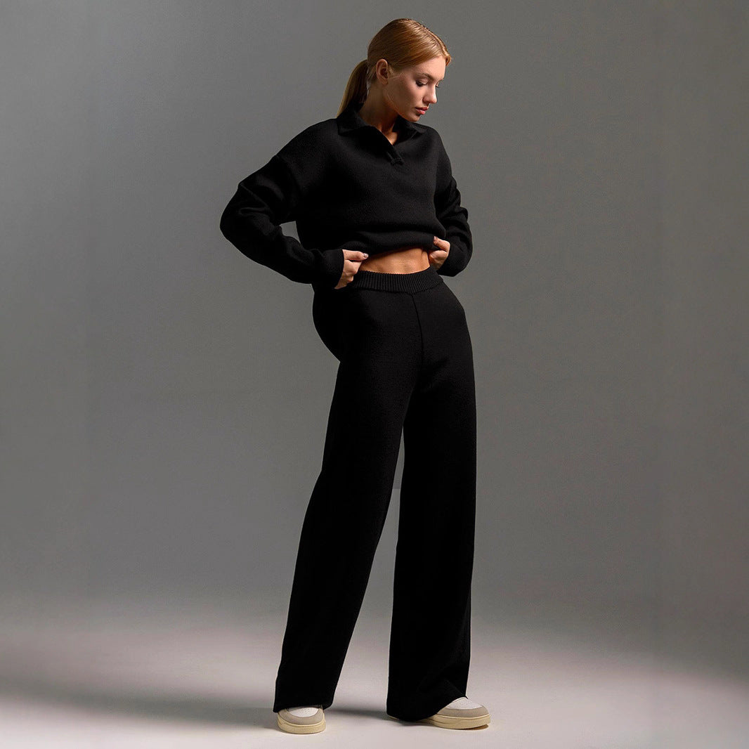 Women's Casual Polo Shirt and Wide Leggings Set