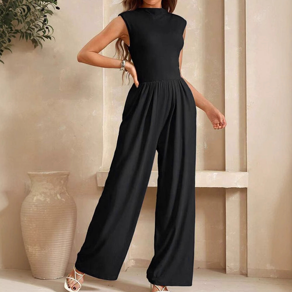 Women's Elegant High-Neck Wide-Leg Jumpsuit