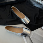 Women's Ballet Flats in High-Quality Metallic Leather with Comfortable Insole