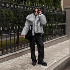 Women's Elegant Faux Fur Jacket with Voluminous Collar