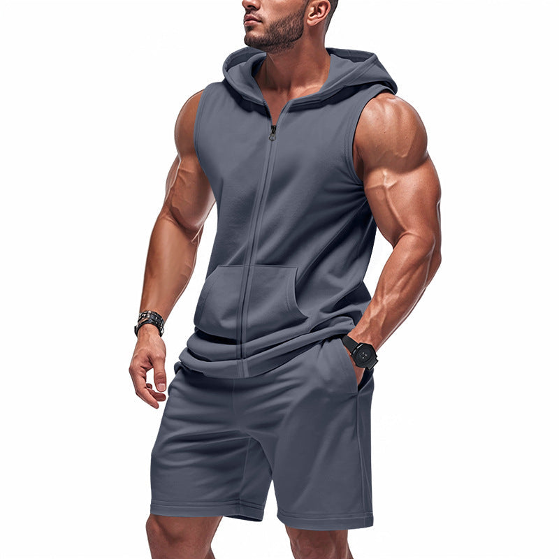 Men's Sleeveless Hoodie and Training Shorts Set