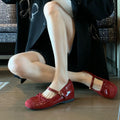 Women's Ballet Flats with Elegant Strap and High-Quality Patent Leather