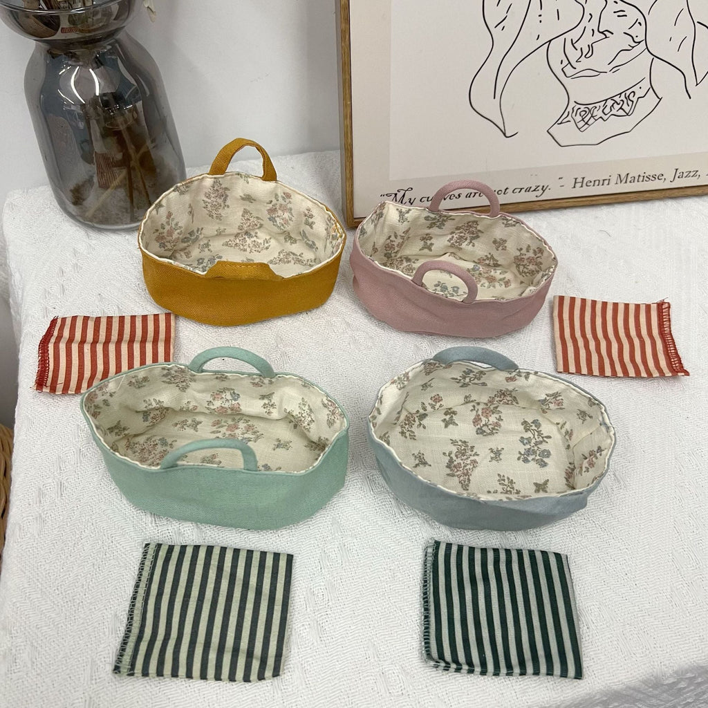 Miniature Linen Doll Bucket Hat with Floral Lining and Top Carry Loop
