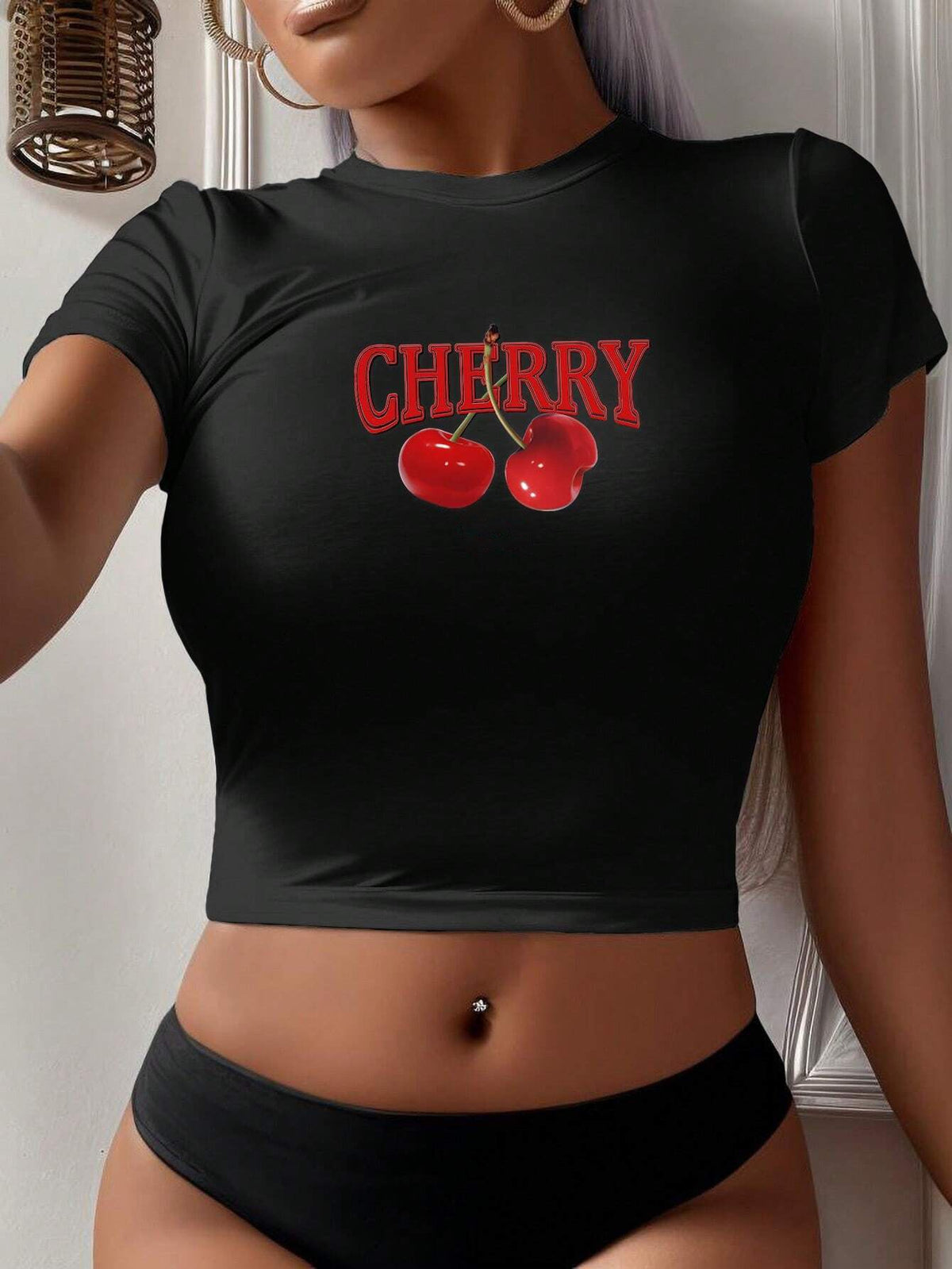 Women's Crop T-Shirt with Cocktail Design
