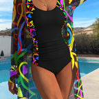 Women's Swimsuit with Leopard Print and Sheer Cover-Up
