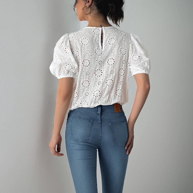 Women's Blouse with Ruffles and Lace-Up Detail