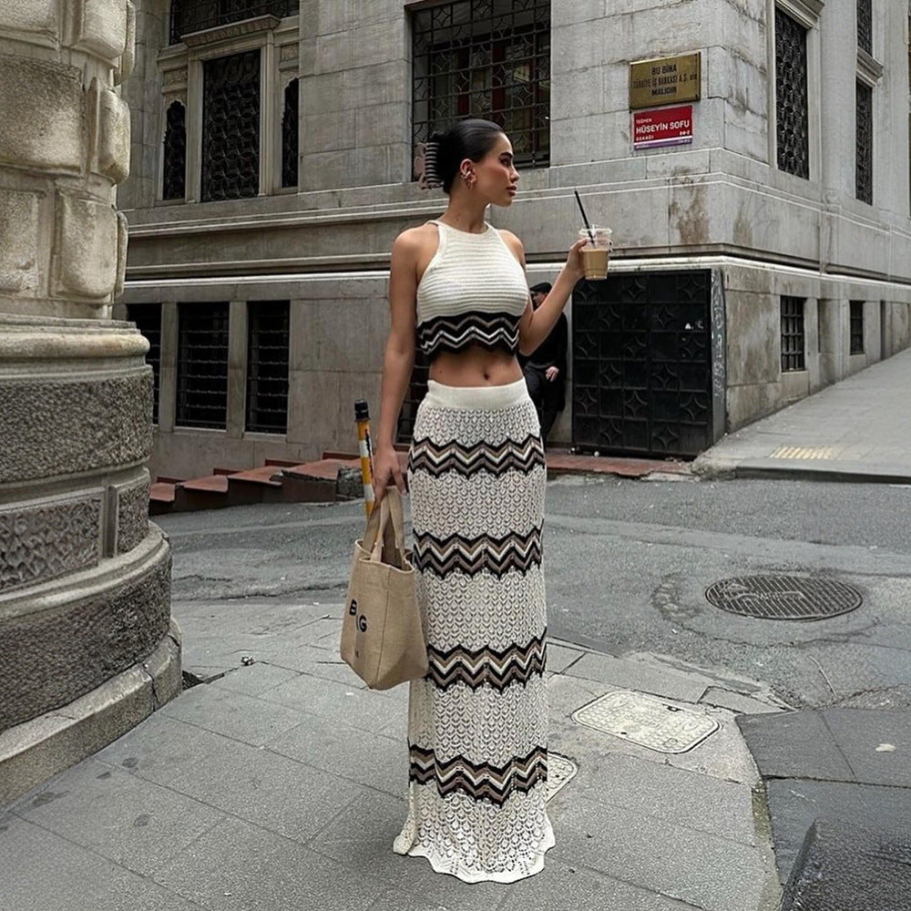 Elegant Cropped Top and Maxi Skirt Set