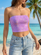 Women's Bandeau Crop Top with Playful Pattern and Elastic Cut