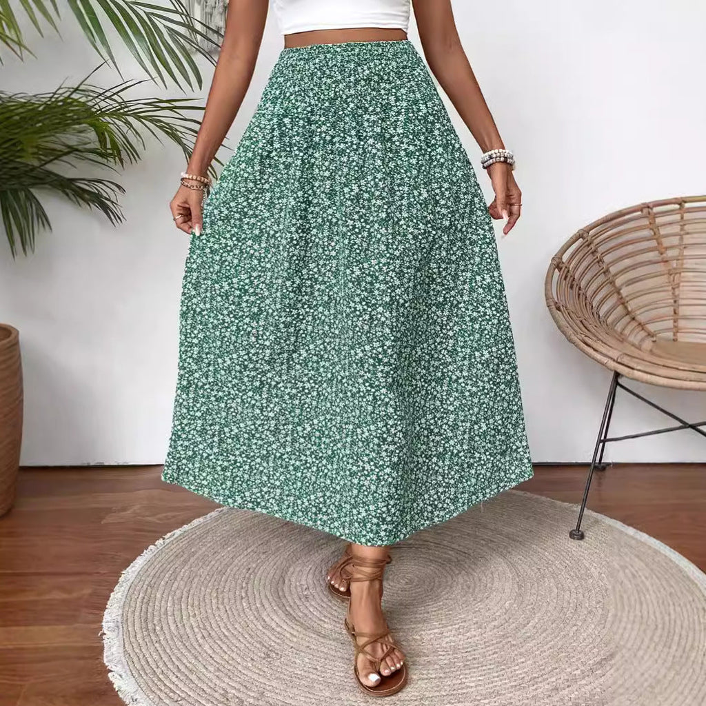 Women's Maxi Skirt with Elastic Waist and Floral Design