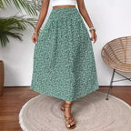 Women's Maxi Skirt with Elastic Waist and Floral Design