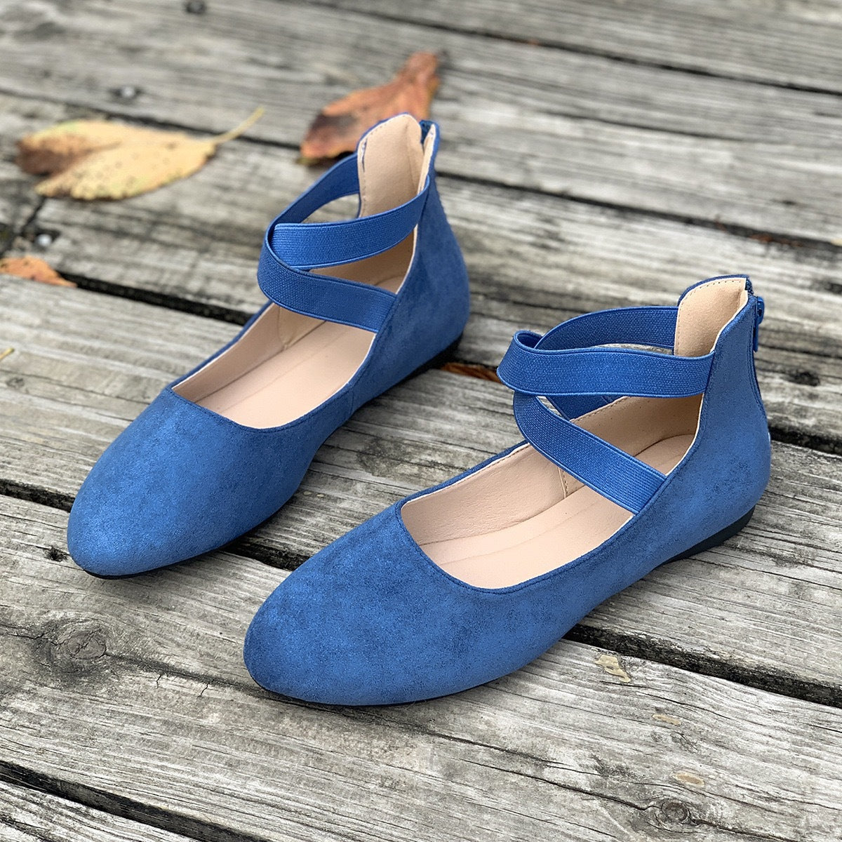 Women's Ballet Flats with Elastic Cross Straps