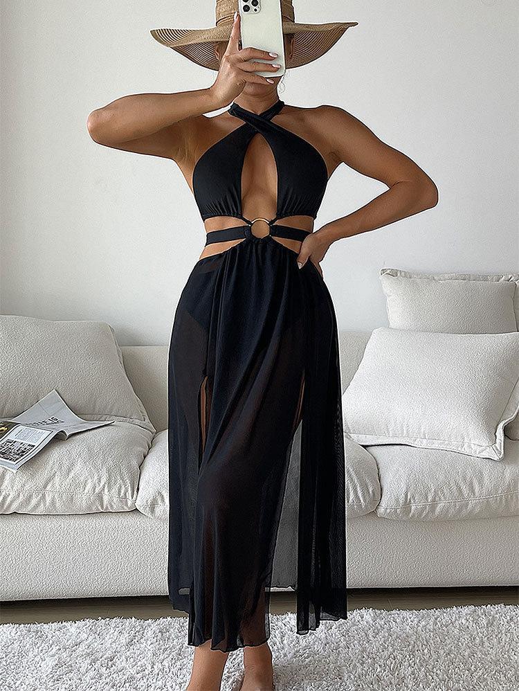 Women's Swimsuit with Cut-Out, High Slit, and Ring Detail