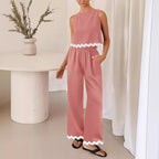 Women's Elegant Lounge Set with Wide Cut and Decorative Wave Edges