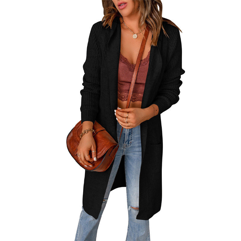 Casual Knit Coat with Open Front and Deep Pockets