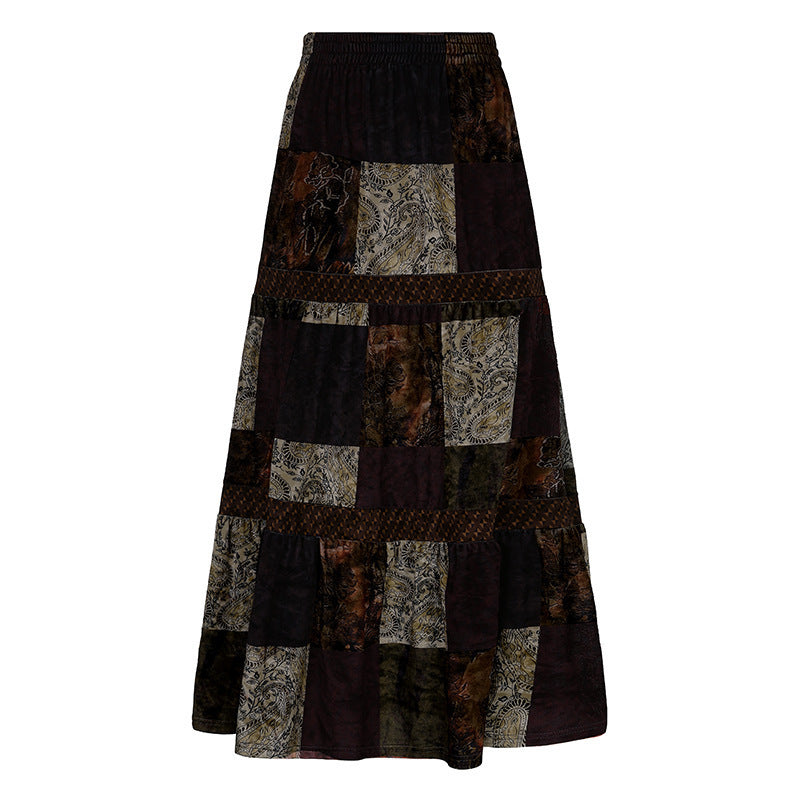Women's Floral Patchwork Maxi Skirt with Voluminous Hem