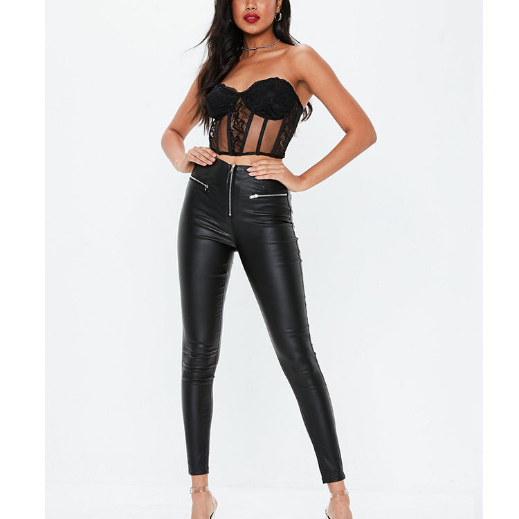 Women's Faux Leather Leggings with Zipper