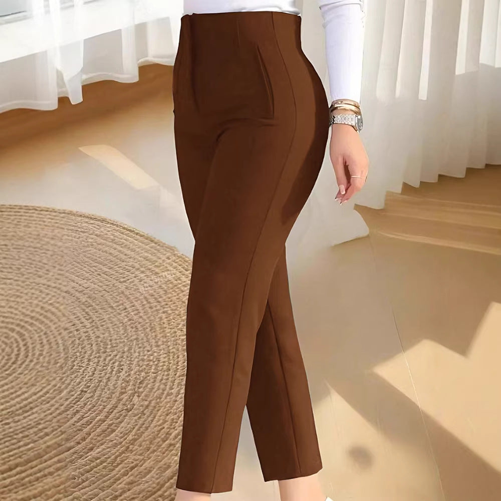 Women's High-Waisted Dress Pants with Crease and Side Pockets