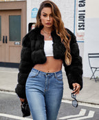 Women's Fluffy Faux Fur Short Coat with Puff Sleeves