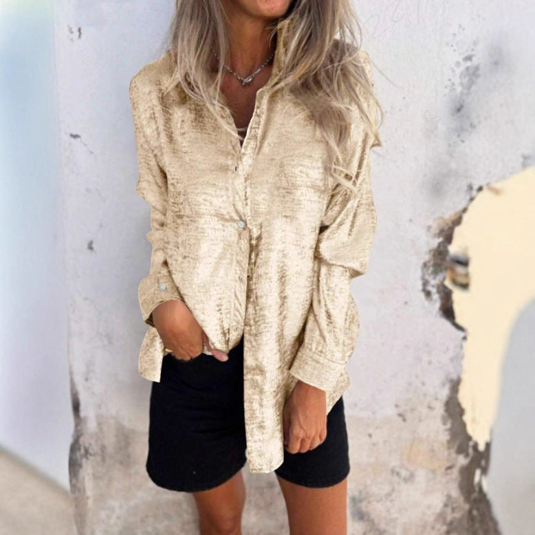 Elegant Metallic Long-Sleeve Blouse