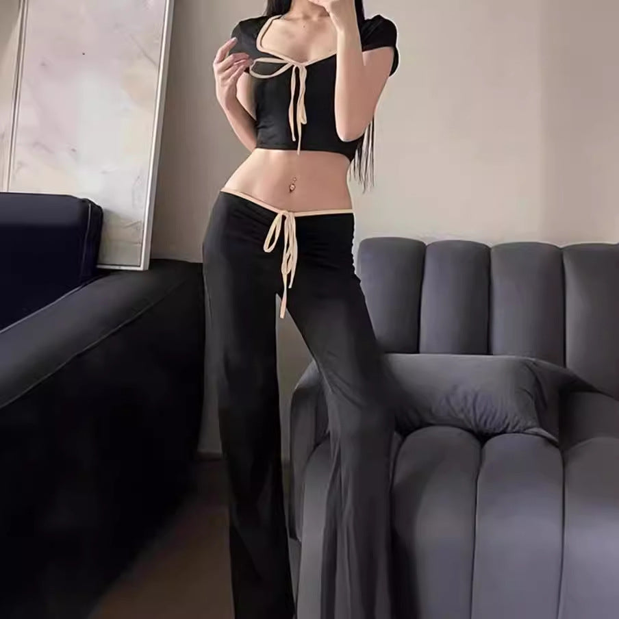Women's Fashionable Cropped Top with Wide Pants