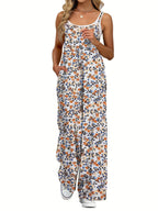 Casual Women's Jumpsuit with Floral Patterns and Pockets